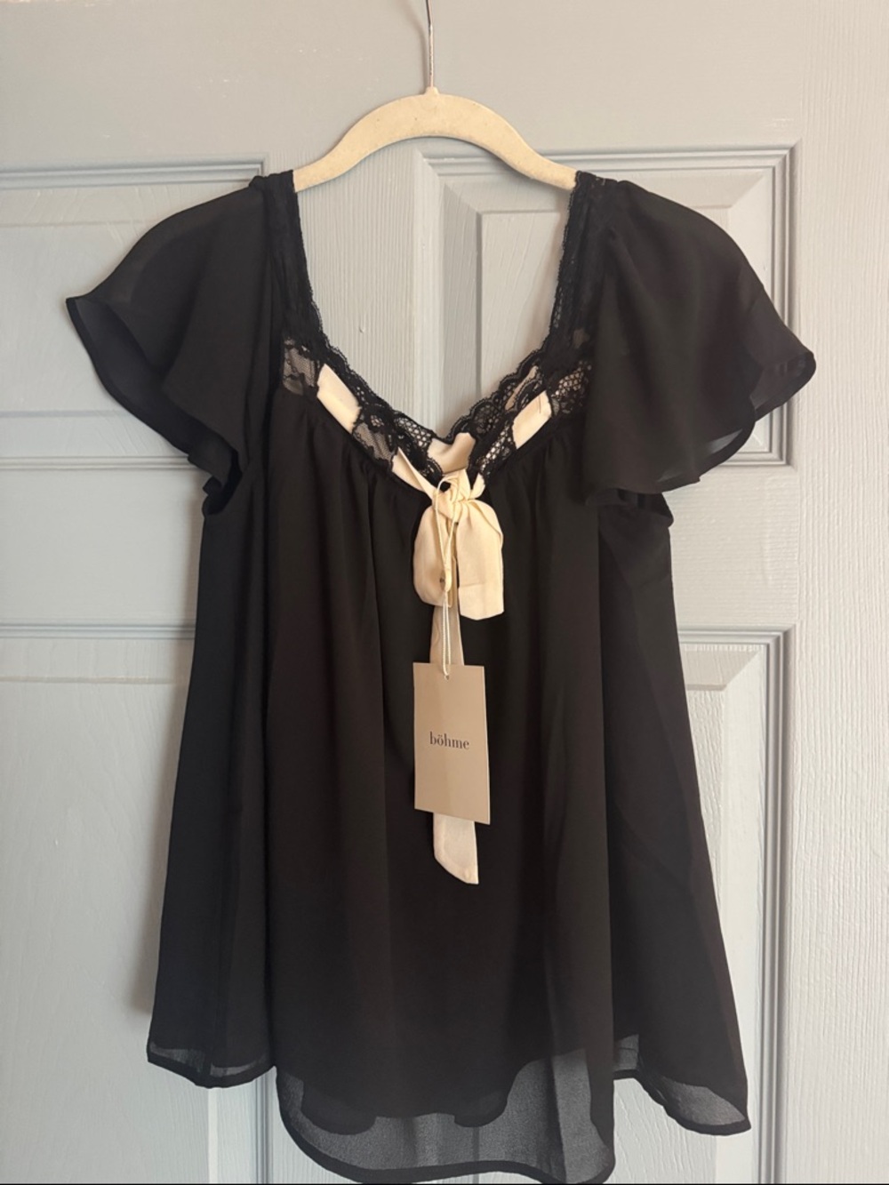 bohme Black Chemise with Cream Satin Tie